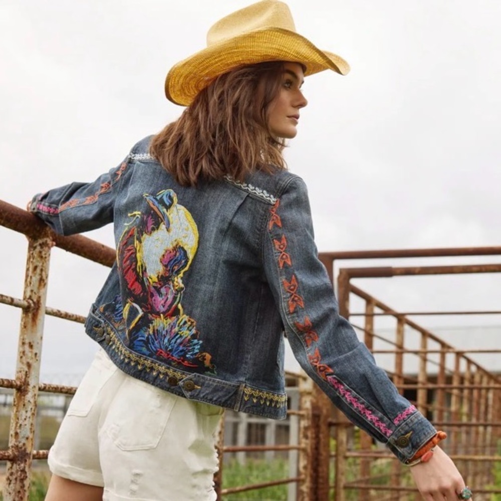 Double D Ranch Jacket Goodnight Irene Larry Pirnie Embroidered Denim NWOT M $395